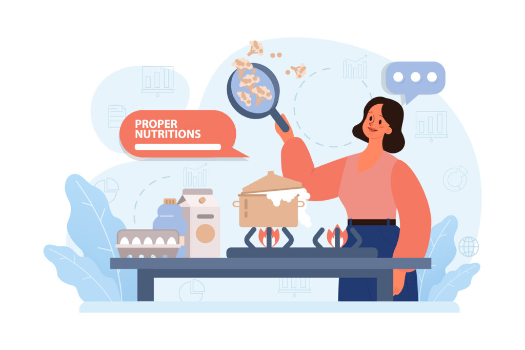 proper nutrition. character cooking healthy food. homemade organic