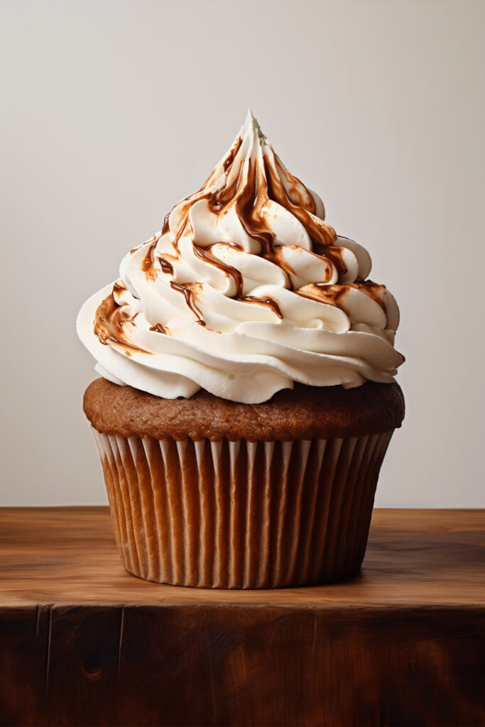 delicious cupcake with vanilla chocolate glaze